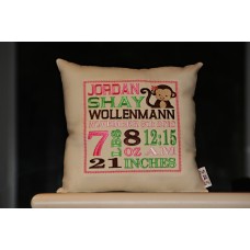 Miss Monkey - Birth Announcement Pillow